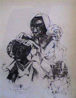 DUMILE "The people when we respect - to my Boy", 1968 - pen on paper - 36x38 cm (Coll. Johannesburg Art Gallery)