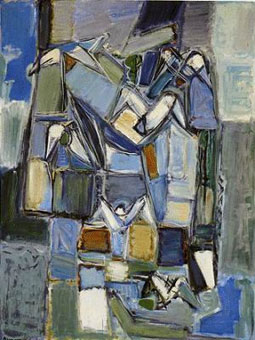 Pinchas Abramovitch "Composition with doves", 1957 -  oil/canvas 124.5x95 cm (img. www.imj.org.il)