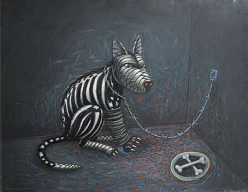 Norman CATHERINE "Man's best friend", 1989 - crayon pastel - 73x96 cm (img Bonhams)