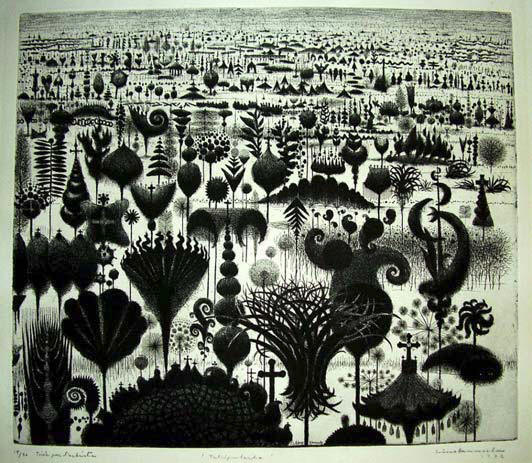 Simo Hannula - “Talvipuutarha” 1972 – etching – 18/20 – 41x48.5 cm