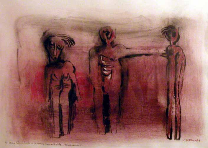 Cecil SKOTNES "Three figures", 1973 - pastel/crayon - 48x67 cm