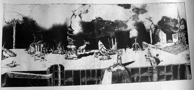 Giulio TAMBELLINI "A new proliferation of the kinds starts here", 1989 - etching 20/20 - 38x88 cm