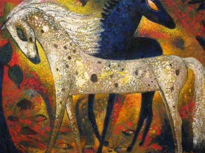Jan BUYS "Horses", early work - oil 60x70cm 