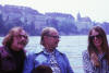 Armando Baldinelli, Zoltan Borbereki and Caroline Haenggi crossing the Rhine during the Art Fair Basel in 1974 (img © The Haenggi Foundation Inc., Basel)