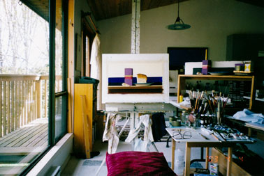 Wim BLOM's studio with work in progress in B.C., Canada, in 2003