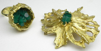 H Peter Cullman 18ct gold jewellery with emerald crystals exhibited at Gallery 21 Hyde Park Sandton in 1974