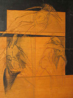 JJ den Houting “Figures” – incised painted wood panel – 60x50 cm – prov. Gallery 21 Hyde Park - Lot 91