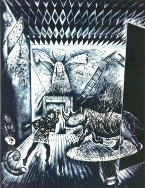 J Pieter ROUX "Invitation to the Rhino's House", 1987 - etching - 97x74 cm (SASOL Art Collection)