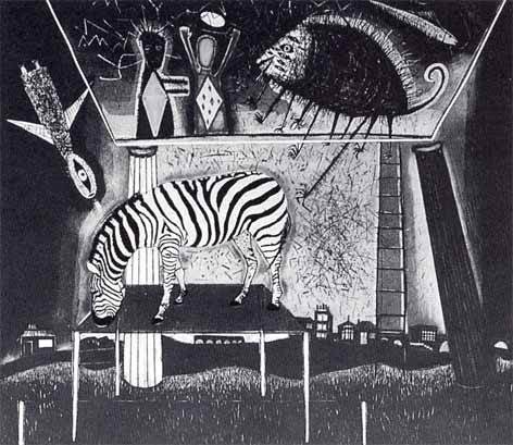 J Pieter ROUX "Zebra", 1986 - col. etch. 6/10 - 69x78 cm