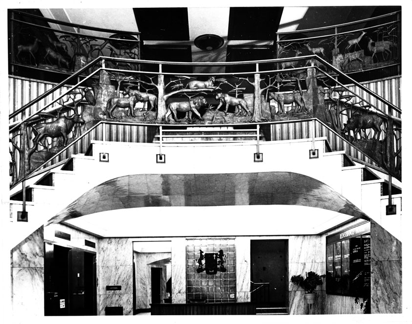 Lily SACHS Reinsurance House, Johannesburg – 22 four foot bronze panels of South African animals in the staircase of the original building