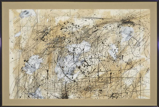 Lucas SEAGE Lot 154 "Untitled abstract with calligraphy", 1986 - m/media on paper - 60x3x94 cm, dated and signed mid-right edge (Private Coll., Canada) (img. Waddington's, Toronto)