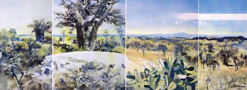 Ulrich Schwanecke "Extensive landscape SWA" 1986 - watercolour - 4 in 1 - 61x176 cm - auctioned by Russell Kaplan Auctions, 18th February, 2012 - Lot P33