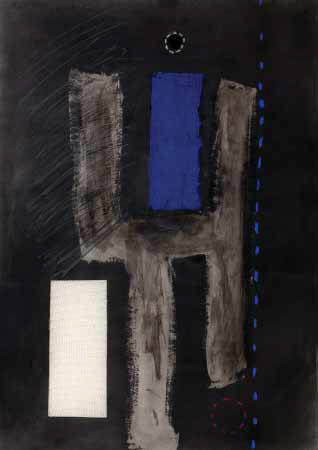 Lucas SEAGE "Abstract composition with blue" - m/med. on paper - 70x49 cm