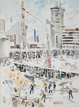 John Stapley "The start of Superblock", 1980 watercolour 76x56 cm (img © The Standard Bank Corporate Art Collection)