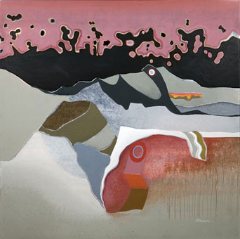 Stephanie WATSON "The death of Mordor", 1973 oil/board 123x123 cm (Coll. WAM Wits Art Museum, presented by Schlesinger Organisation in 1979)