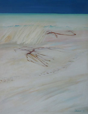 Stephanie WATSON "Beach and Sea", 1975 - acrylic - 75x58 cm (Priv. Coll. Eve Watson)